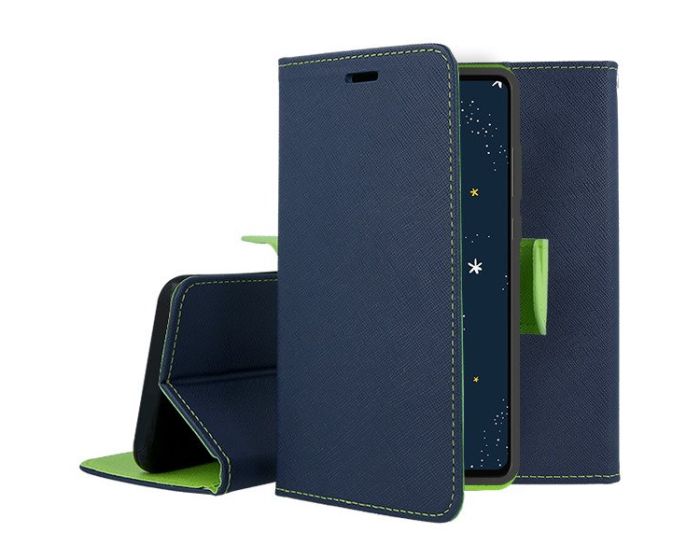 Tel1 Fancy Diary Case Θήκη Πορτοφόλι με δυνατότητα Stand Navy / Lime (Nokia 2.3)