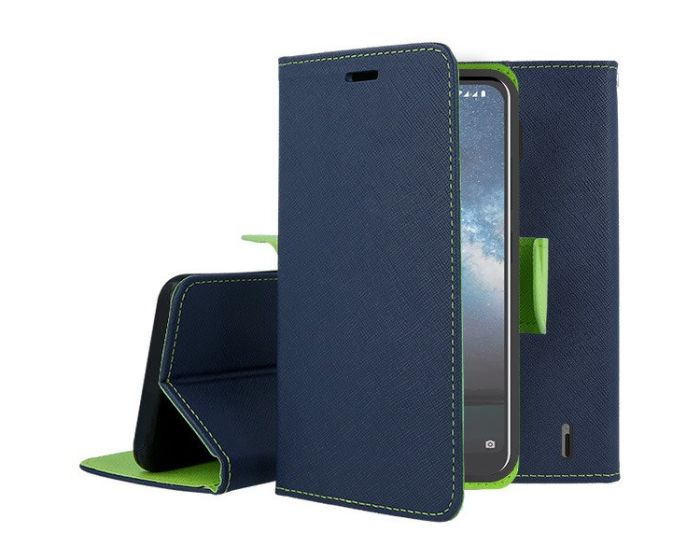 Tel1 Fancy Diary Case Θήκη Πορτοφόλι με δυνατότητα Stand Navy / Lime (Nokia 2.2)