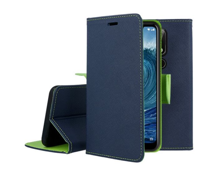 Tel1 Fancy Diary Case Θήκη Πορτοφόλι με δυνατότητα Stand Navy / Lime (Nokia 5.1 Plus / X5)
