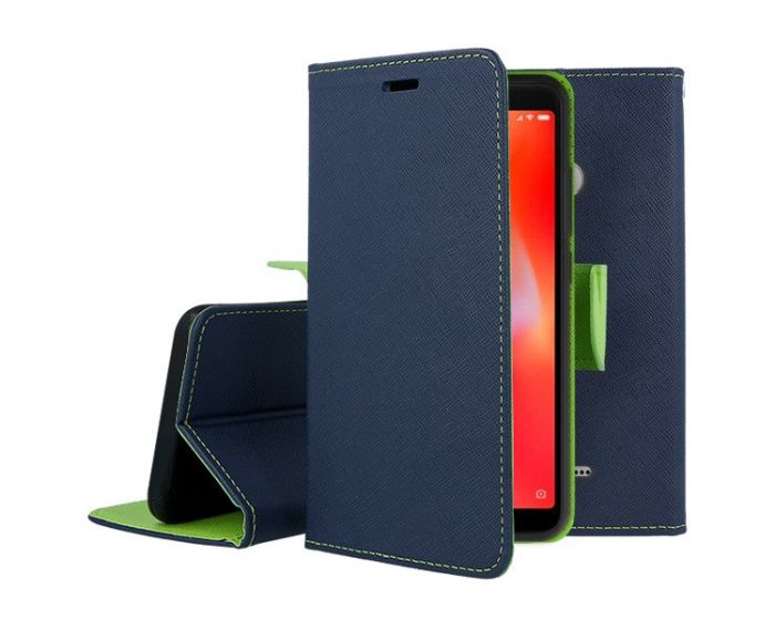 Tel1 Fancy Diary Case Θήκη Πορτοφόλι με δυνατότητα Stand Navy / Lime (Xiaomi Mi A2 Lite / Redmi 6 Pro)