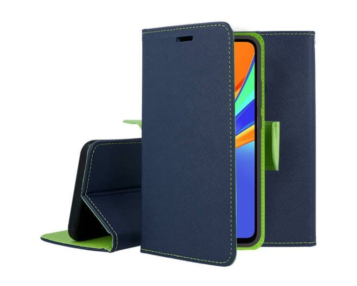 Tel1 Fancy Diary Case Θήκη Πορτοφόλι με δυνατότητα Stand Navy / Lime (Xiaomi Redmi 9C)