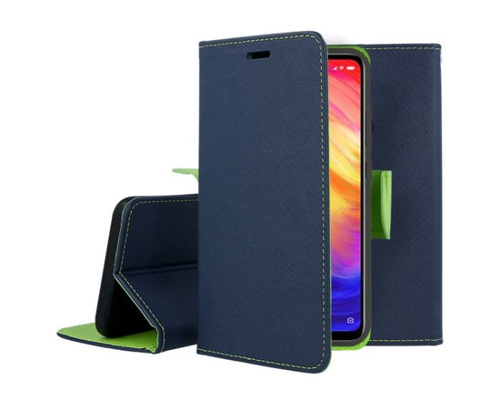 Tel1 Fancy Diary Case Θήκη Πορτοφόλι με δυνατότητα Stand Navy / Lime (Xiaomi Mi Note 10)