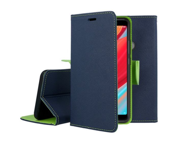 Tel1 Fancy Diary Case Θήκη Πορτοφόλι με δυνατότητα Stand Navy / Lime (Xiaomi Redmi S2)