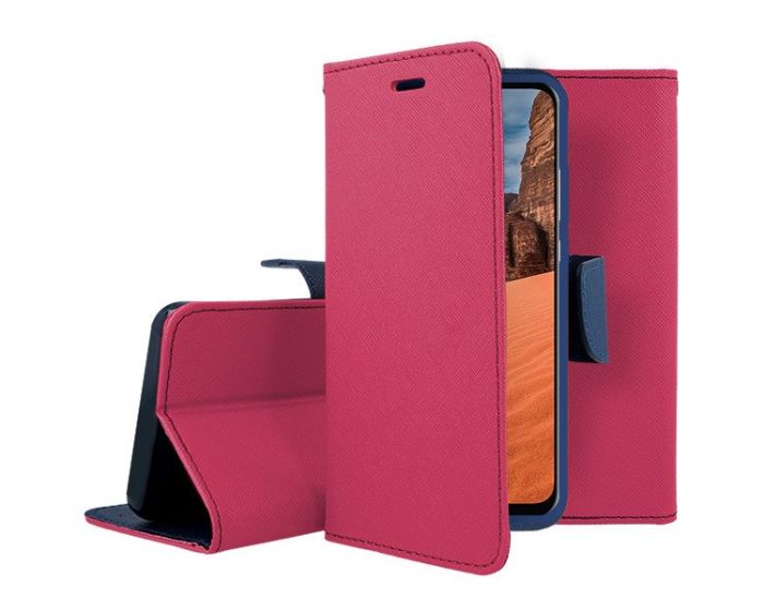Tel1 Fancy Diary Case Θήκη Πορτοφόλι με δυνατότητα Stand Pink / Navy (Huawei Y9 2019)