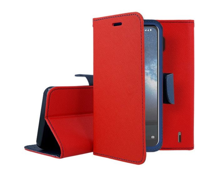 Tel1 Fancy Diary Case Θήκη Πορτοφόλι με δυνατότητα Stand Red / Navy (Nokia 2.2)