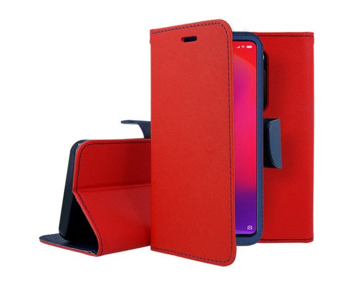 Tel1 Fancy Diary Case Θήκη Πορτοφόλι με δυνατότητα Stand Red / Navy (Xiaomi Mi 9T / K20 Pro)