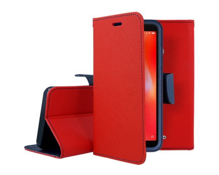 Tel1 Fancy Diary Case Θήκη Πορτοφόλι με δυνατότητα Stand Red / Navy (Xiaomi Redmi 6)
