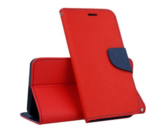 Tel1 Fancy Diary Case Θήκη Πορτοφόλι με δυνατότητα Stand Red / Navy (Xiaomi Redmi 8)