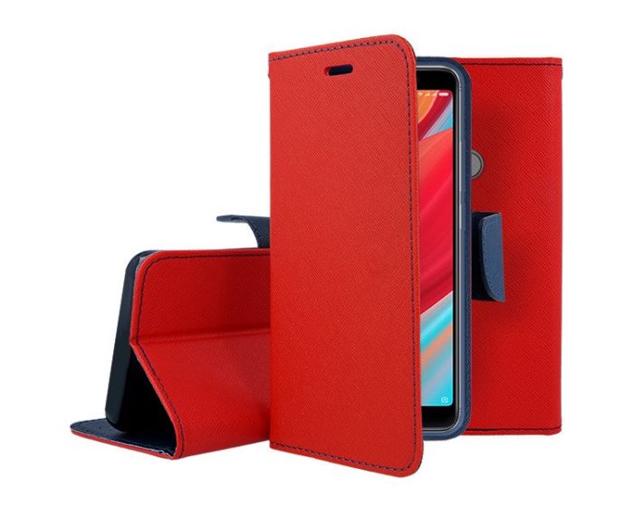 Tel1 Fancy Diary Case Θήκη Πορτοφόλι με δυνατότητα Stand Red / Navy (Xiaomi Redmi S2)