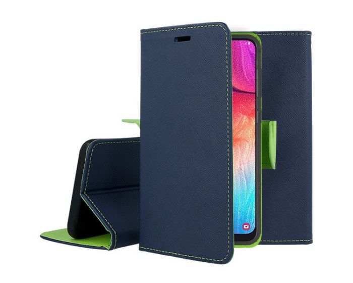 Tel1 Fancy Diary Case Θήκη Πορτοφόλι με δυνατότητα Stand Navy / Lime (Xiaomi Redmi Note 9)