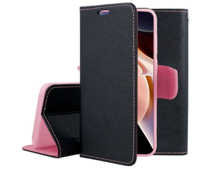 Tel1 Fancy Diary Case Θήκη Πορτοφόλι με δυνατότητα Stand Black / Pink (Xiaomi Poco M4 Pro 5G / Redmi Note 11T 5G / 11S 5G)