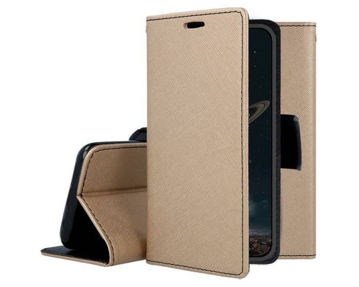 Tel1 Fancy Diary Case Θήκη Πορτοφόλι με δυνατότητα Stand Gold / Black (iPhone 12 Mini)