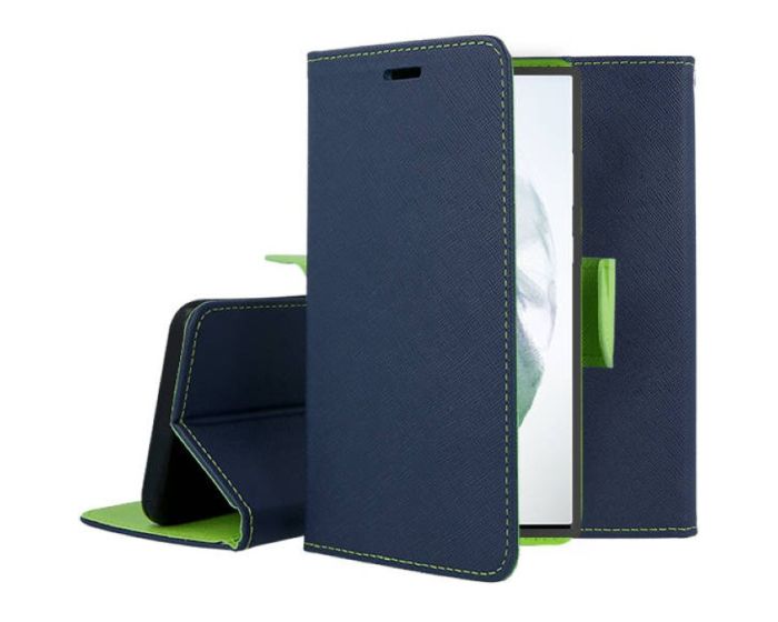 Tel1 Fancy Diary Case Θήκη Πορτοφόλι με δυνατότητα Stand Navy / Lime (Samsung Galaxy S23 Ultra)