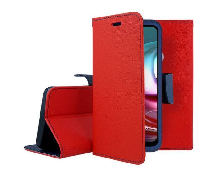 Tel1 Fancy Diary Case Θήκη Πορτοφόλι με δυνατότητα Stand Red / Navy (Motorola Moto G10 / G20 / G30)