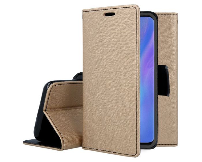 Tel1 Fancy Diary Case Θήκη Πορτοφόλι με δυνατότητα Stand Gold / Black (iPhone 12 / 12 Pro)