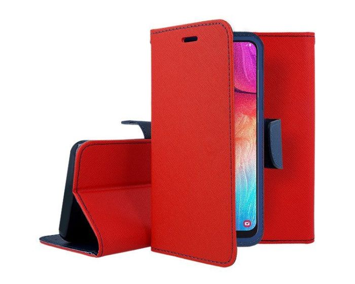 Tel1 Fancy Diary Case Θήκη Πορτοφόλι με δυνατότητα Stand Red / Navy (iPhone 12 Pro Max)