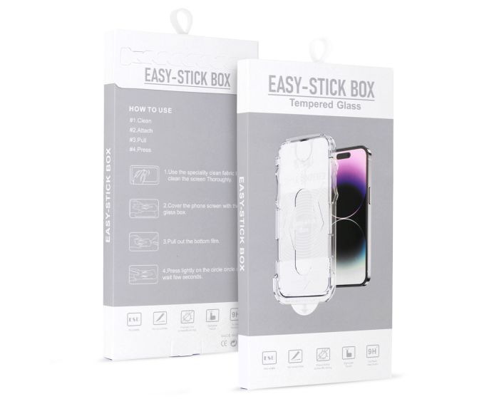 Easy-Stick Box Full Glue Black Αντιχαρακτικό Γυαλί 9H Tempered Glass (iPhone 13 / 13 Pro / 14)