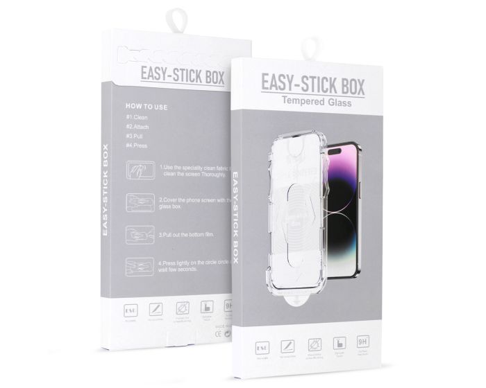 Easy-Stick Box Full Glue Black Αντιχαρακτικό Γυαλί 9H Tempered Glass (iPhone 16)