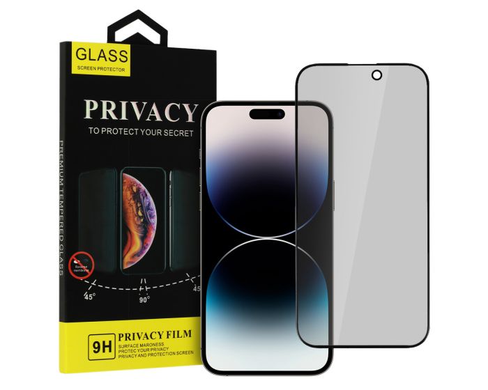 Privacy 3D Full Glue Full Face Αντιχαρακτικό Γυαλί Tempered Glass Black Frame (iPhone 14 Pro Max)