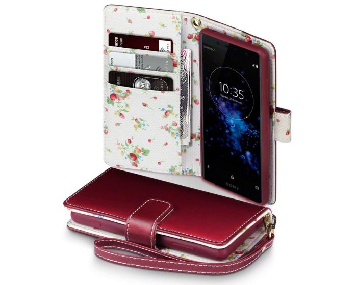 Terrapin Θήκη Πορτοφόλι Wallet Case (117-005-619) Red - Flowers (Sony Xperia XZ2 Compact)