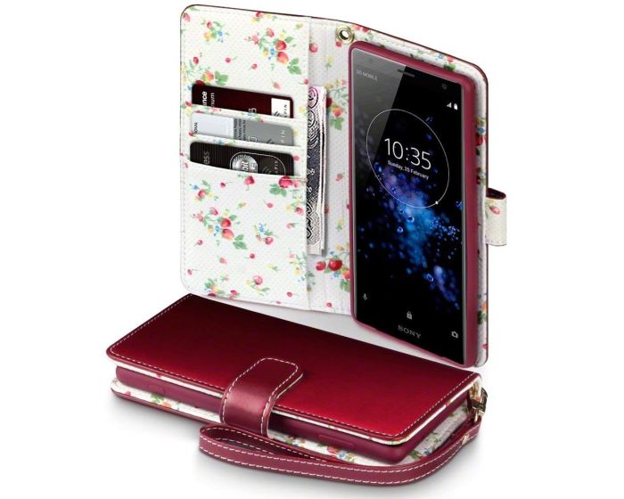 Terrapin Θήκη Πορτοφόλι Wallet Case (117-005-604) Red - Flowers (Sony Xperia XZ2 Premium)