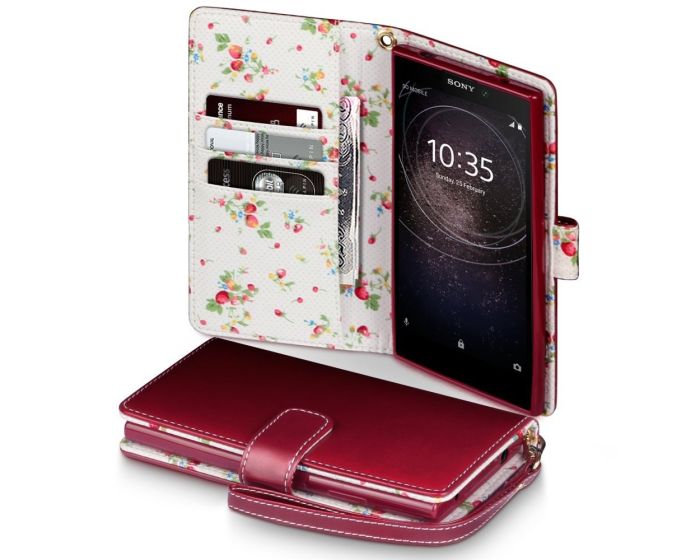 Terrapin Θήκη Πορτοφόλι Wallet Case (117-005-559) Red - Flowers (Sony Xperia L2)