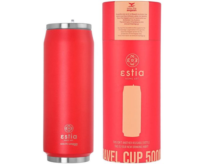 Estia Travel Cup Save The Aegean Stainless Steel 500ml Ισοθερμικό Ποτήρι - Sangria Red
