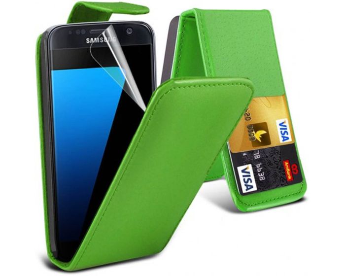 Flip Wallet Case Θήκη Πορτοφόλι Πράσινη + Μεμβράνη Οθόνης (Samsung Galaxy S7)
