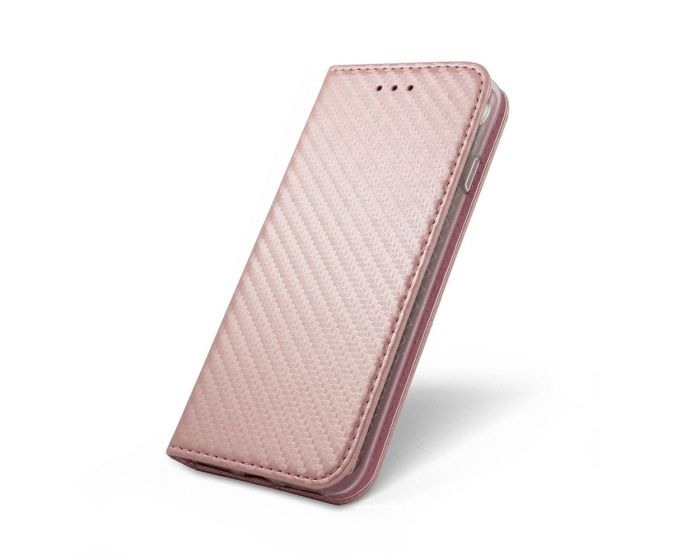 Smart Carbon Book Case με Δυνατότητα Stand - Θήκη Πορτοφόλι Rose Gold (Samsung Galaxy Xcover 3)