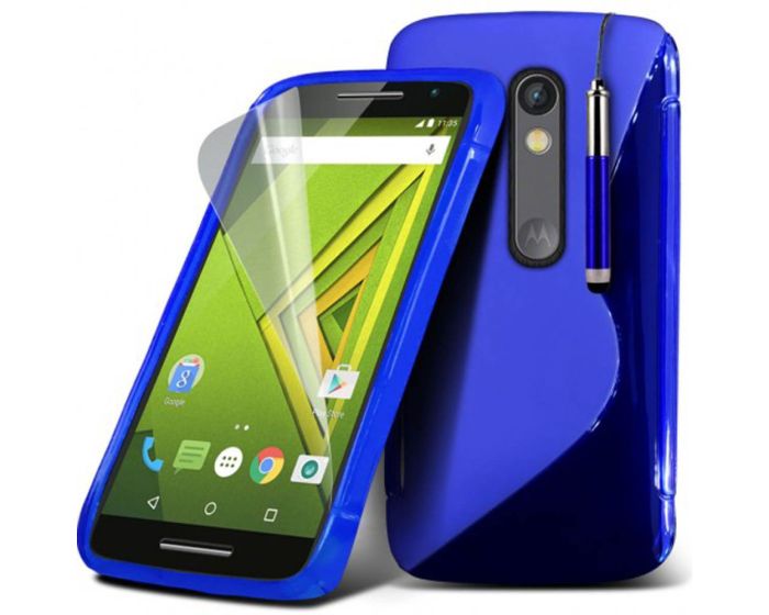 S-line Silicone Θήκη Σιλικόνης Μπλε + Μεμβράνη Οθόνης (Motorola Moto X Play)