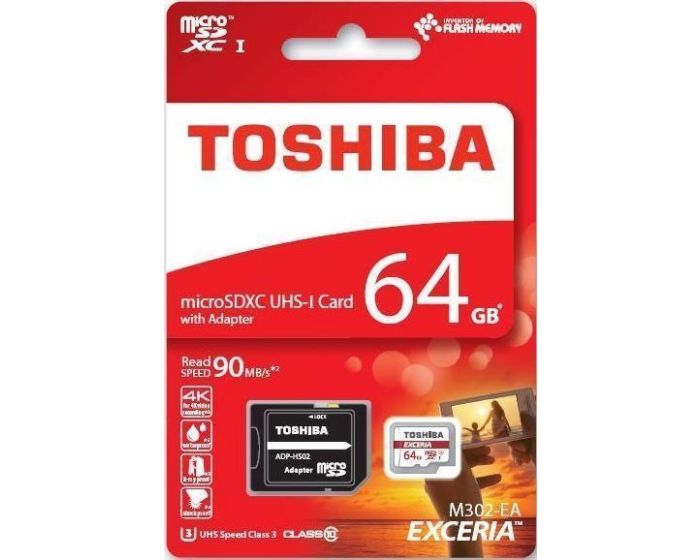 Toshiba Memory Card microSDHC 64gb - Class 10 UHS-I with Adaptor