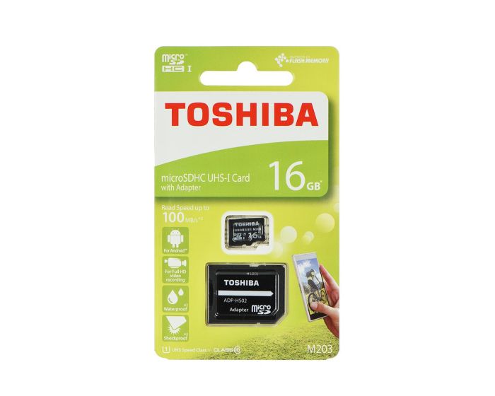 Toshiba M203 Memory Card microSDHC 16gb - Class 10 UHS-I with Adaptor