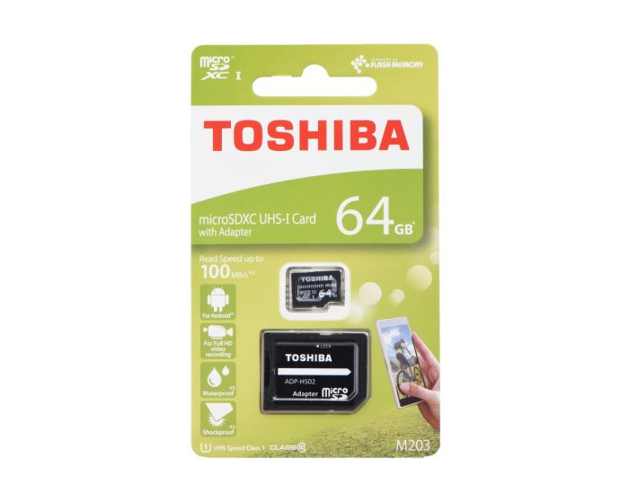 Toshiba M203 Memory Card microSDHC 64gb - Class 10 UHS-I with Adaptor