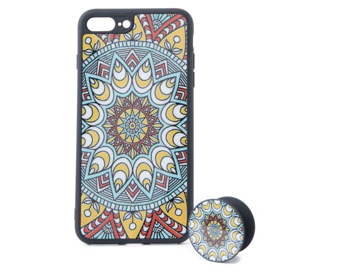 TPU Case Indian Sun Θήκη Σιλικόνης με Popsocket Yellow / Cyan (iPhone 7 Plus / 8 Plus)