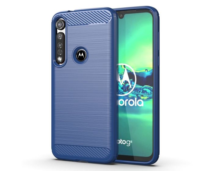 TPU Carbon Rugged Armor Case Blue (Motorola Moto G8 Plus)