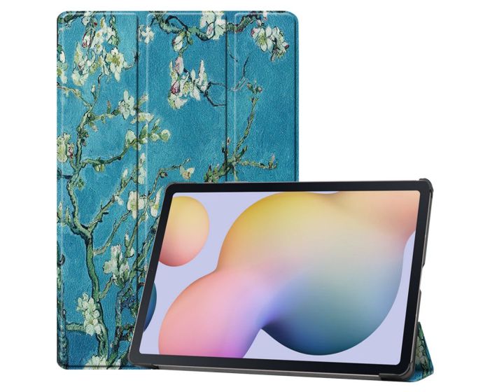 Tri-Fold Book Case με δυνατότητα Stand - White Blossom (Samsung Galaxy Tab S7 Plus 12.4 / S8 Plus 12.4)