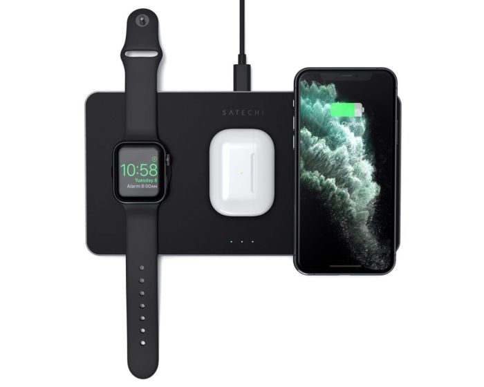 SATECHI Trio Wireless Charging Pad για Smartphones, AirPods και Apple Watch - Space Grey