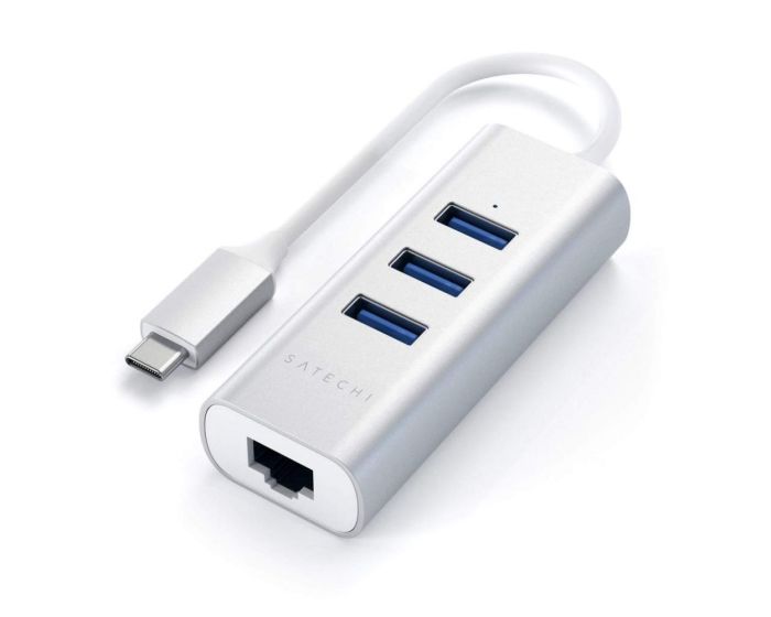 SATECHI Type-C 2 in1 USB 3.0 Aluminium 3 Port Hub with Ethernet - Silver