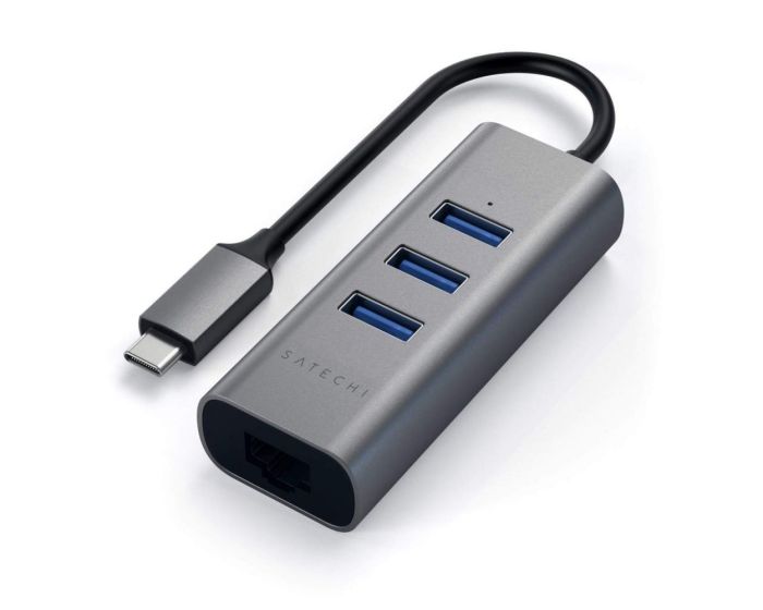 SATECHI Type-C 2 in1 USB 3.0 Aluminium 3 Port Hub with Ethernet - Space Grey