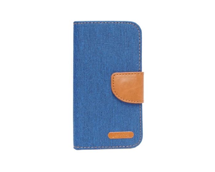 Universal Canvas Wallet Case Stand - Θήκη Πορτοφόλι Μπλε για συσκευές με οθόνη από 5.2" μέχρι 5.5"