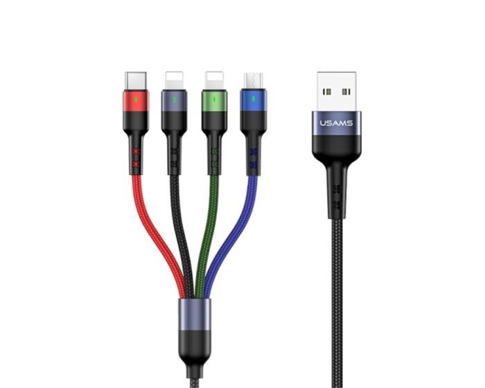 Usams U26 4in1 Braided USB to 2x Lightning / Type-C / micro USB (US-SJ411) 2A Καλώδιο Φόρτισης 35cm