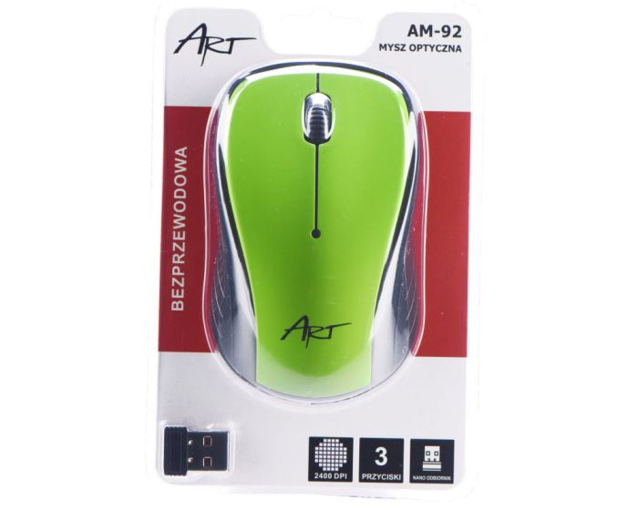 Art Optical Wireless Mouse USB AM-92 Ασύρματο Ποντίκι Υπολογιστή - Green
