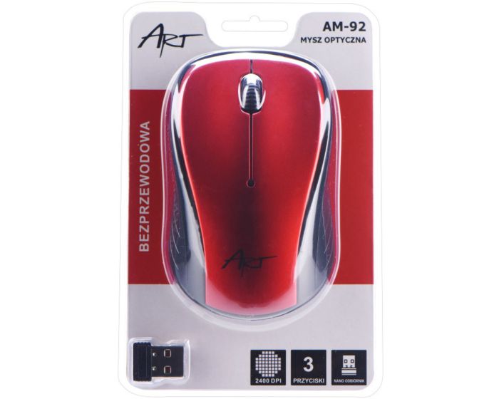 Art Optical Wireless Mouse USB AM-92 Ασύρματο Ποντίκι Υπολογιστή - Red 