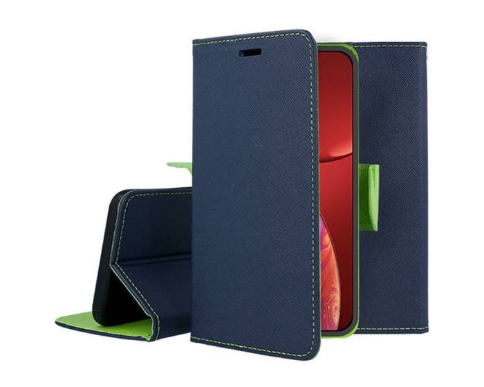 Tel1 Fancy Diary Case Θήκη Πορτοφόλι με δυνατότητα Stand Navy / Lime (iPhone 14 Pro Max)