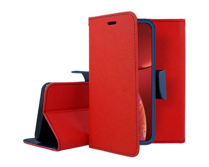 Tel1 Fancy Diary Case Θήκη Πορτοφόλι με δυνατότητα Stand Red / Navy (iPhone 14 Pro Max)
