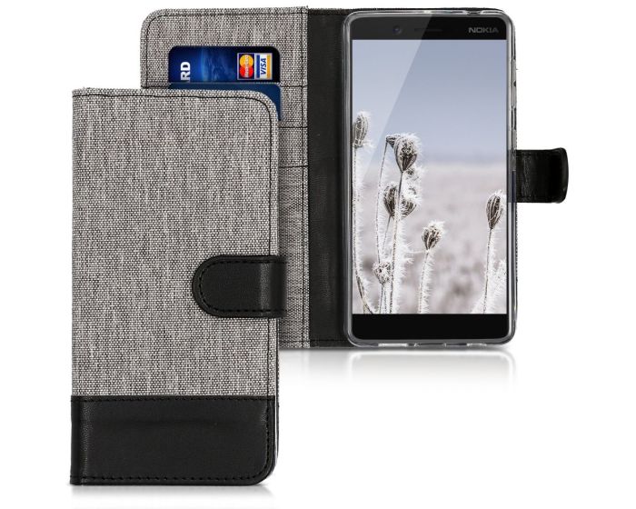 KWmobile Canvas Wallet Case (43707.01) Θήκη Πορτοφόλι με δυνατότητα Stand‏ Grey / Black (Nokia 7)