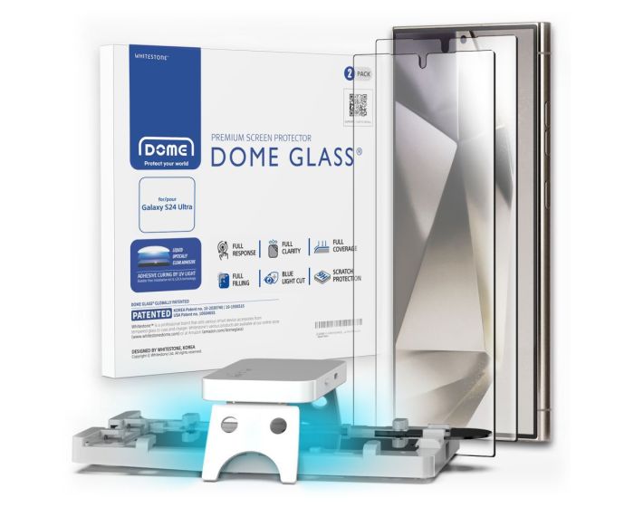 Whitestone Dome Glass (Liquid Dispersion Tech) Full Cover Tempered Glass Screen Protector [2-Pack] (Samsung Galaxy S24 Ultra)
