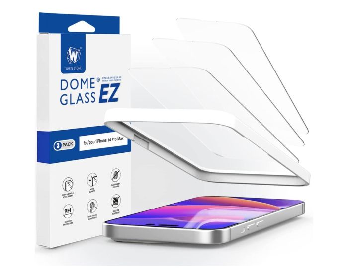 Whitestone Dome EZ Glass Tempered Glass 3-Pack με Πλαίσιο Εγκατάστασης (iPhone 14)