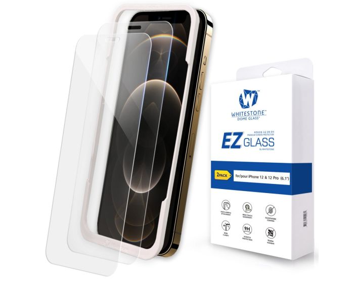 Whitestone Dome EZ Glass Tempered Glass 2-Pack με Πλαίσιο Εγκατάστασης (iPhone 12 / 12 Pro)