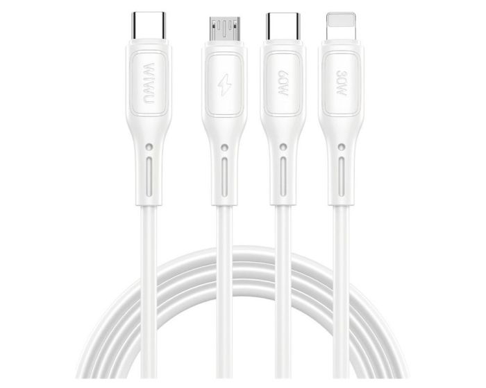 WIWU Wi-046E 3in1 Starlink Series Data Cable Καλώδιο Φόρτισης 60W Type-C σε Type-C / Lightning / Micro USB 1m - White - MT82645